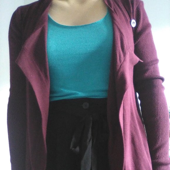 Dark Cranberry Burgundy Cardigan Drape Wrap - Picture 4 of 8